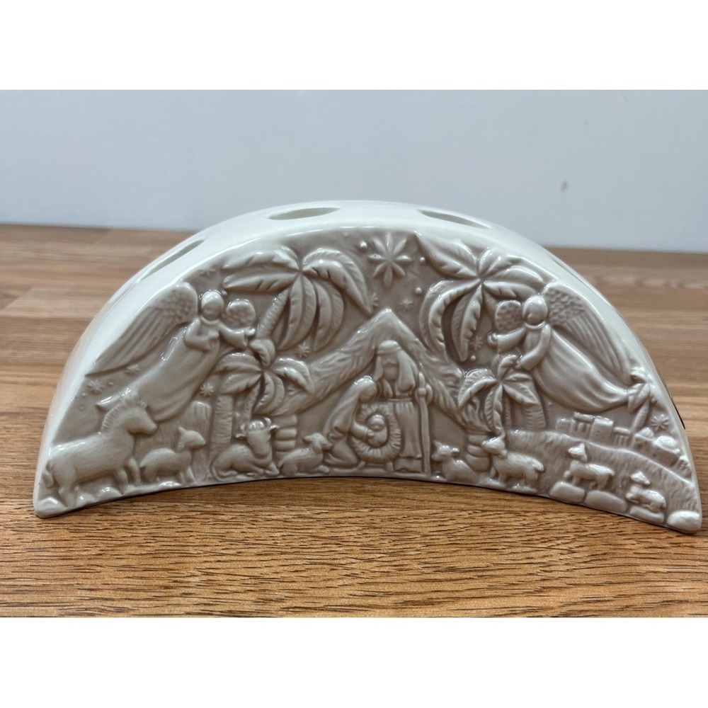 Hallmark Demdaco Nativity‎ Scene Ceramic Candle Holder Gold Crown Exclusive NEW